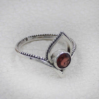 Sterling silver garnet faceted lotus ring with teardrop design #BC0406