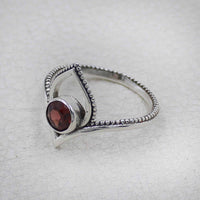 Sterling silver garnet faceted lotus ring with beaded band #BC0406