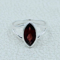 Garnet faceted marquise sterling silver ring BC0411