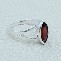 Garnet faceted marquise sterling silver ring #BC0411