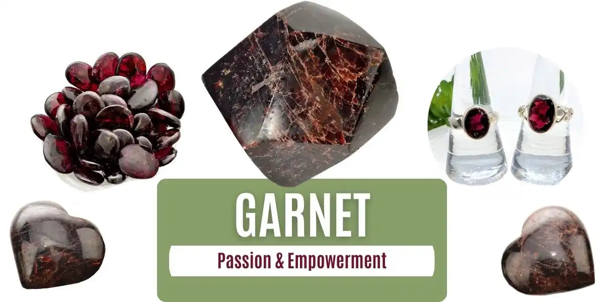 Garnet gemstones and jewelry.