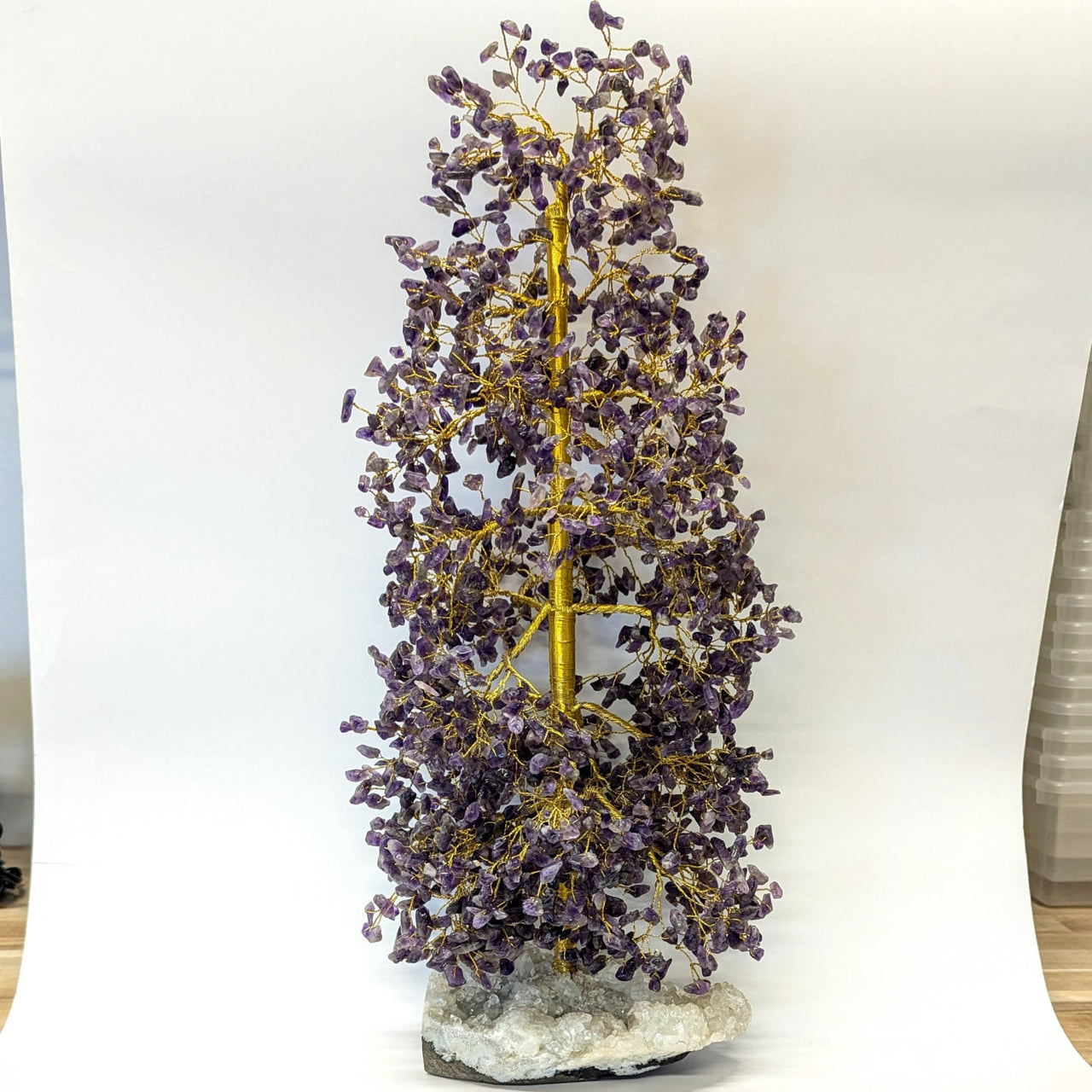 Giant Amethyst 19’’ Gem Tree with Gold Wire Branches on Zeolite Base