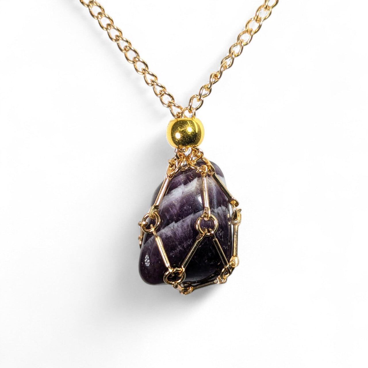 Gold Crystal Holder Necklace 23’’ - (One stone included)