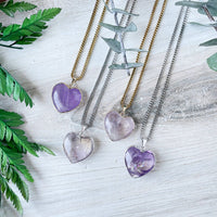 Four silver amethyst heart pendants on delicate chains #LV9397