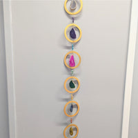 Hanging decorative agate and wood mobile with Gold Wooden Ring 36 and Agate Slice Suncatcher