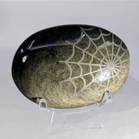 Goldsheen Obsidian 2.6’’ Palm w Spiderweb Etching #LV9409