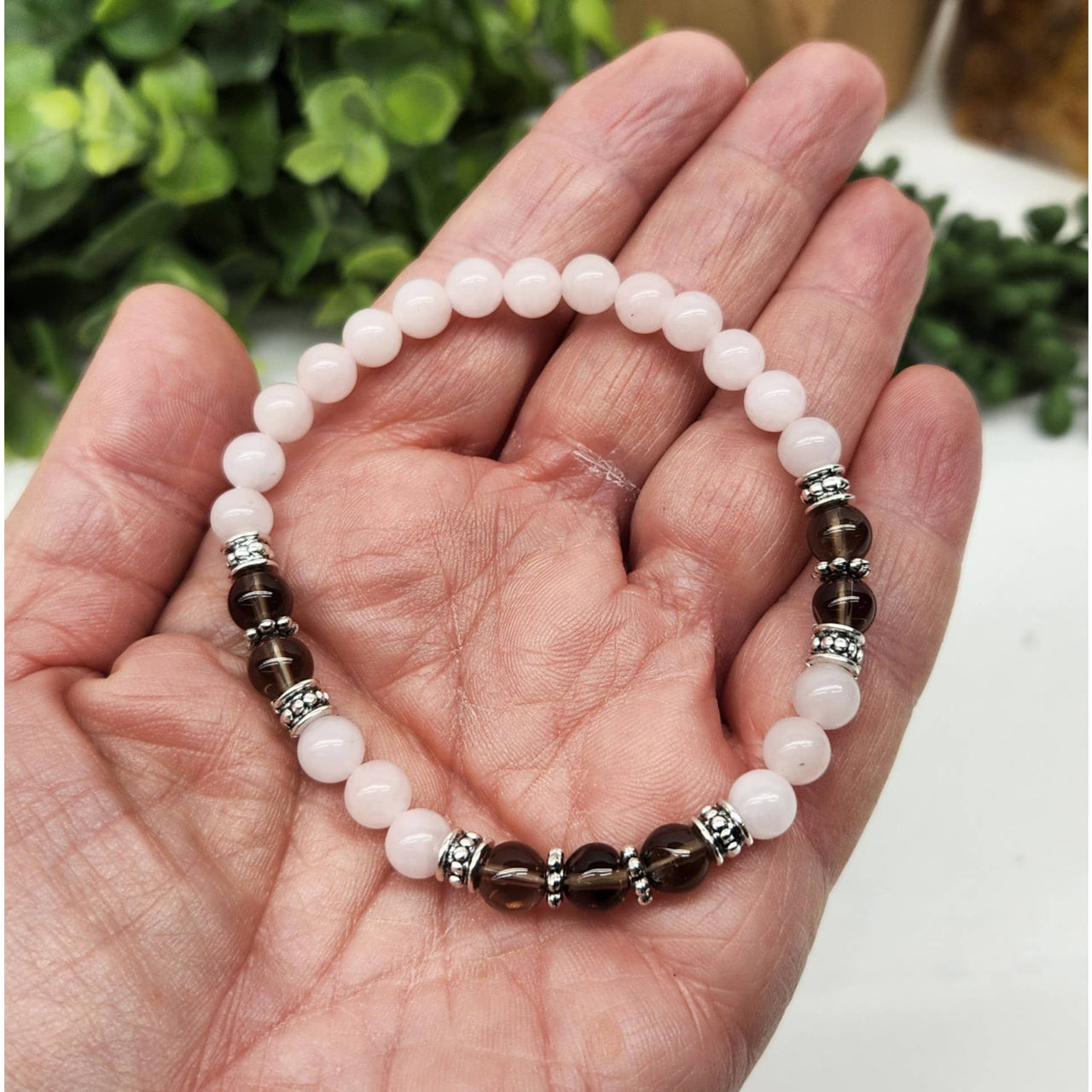 GRIEF/LOSS Smoky Quartz and Rose Quartz Bracelet 7.5’’ #LV9518