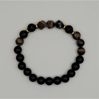 Grounding beaded bracelet with tigers eye onyx obsidian palo santo LV9554