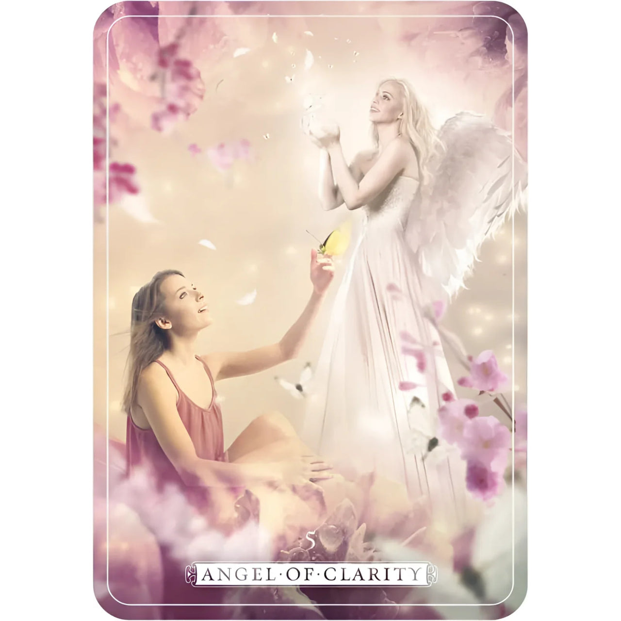 Angel of Clarity oracle card from Guardian Angel Oracle by Debbie Malone with Bliss Crystals