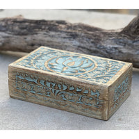 Hand Carved Lotus Wooden Box with Floral Design for Elegant Storage