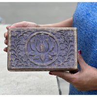 Hand Carved Lotus Wooden Box Storage with Floral Design for Elegant Home Decor