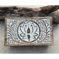Hand carved Lotus wooden box with floral design for elegant storage