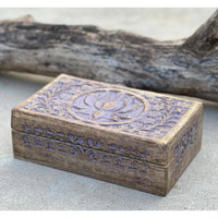 Hand Carved Lotus Wooden Box Storage with intricate floral design