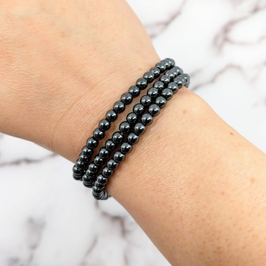 Dark Hematite 4mm beaded bracelet #SK9625 with metallic sheen and elegant design
