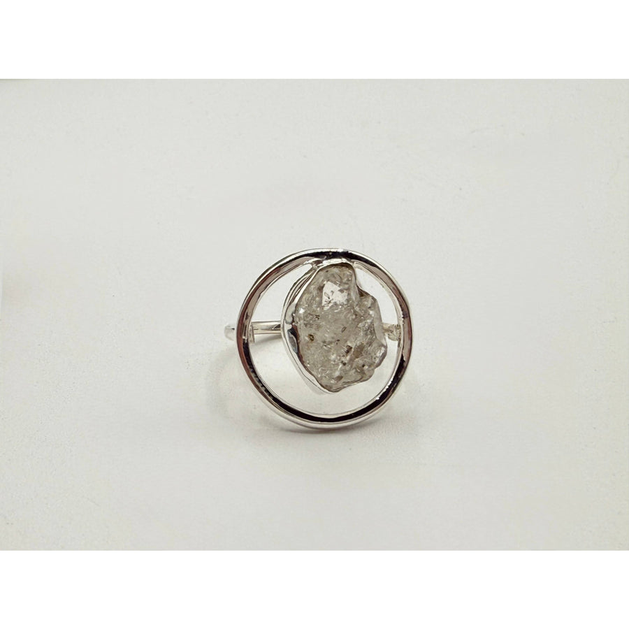 Silver meteorite and Herkimer diamond sterling silver ring LV9500