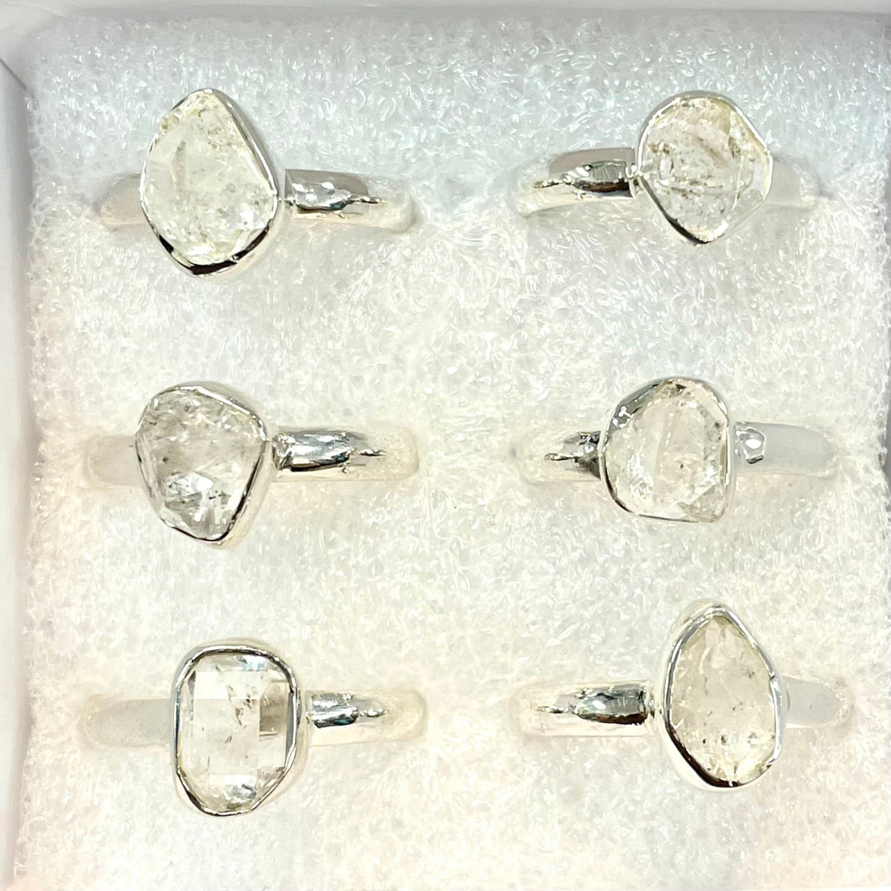 Six silver rings with clear stones from Herkimer Diamond Sterling Silver Ring J838