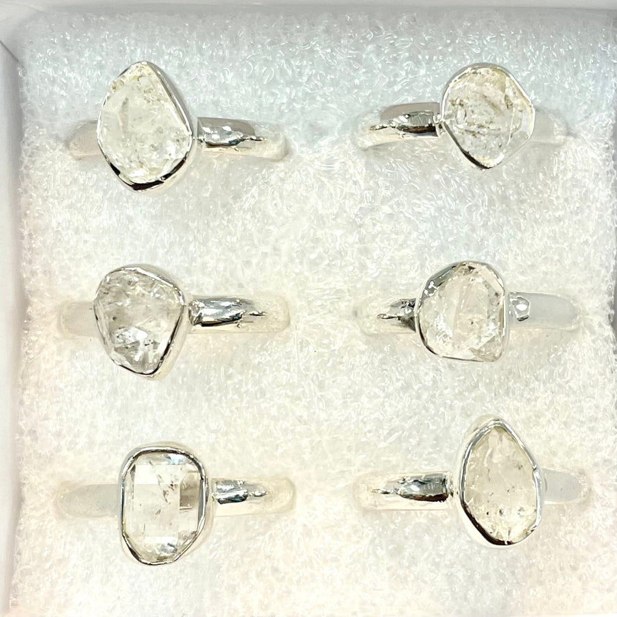 Six silver rings with clear stones from Herkimer Diamond Sterling Silver Ring J838
