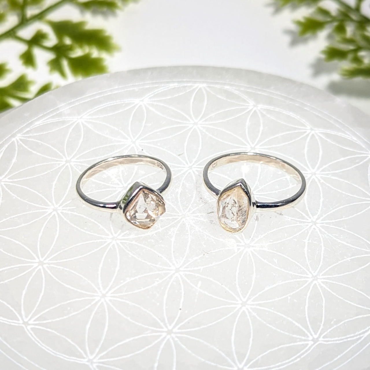 Herkimer diamond size 5.5 organic silver ring #BC1078 pair