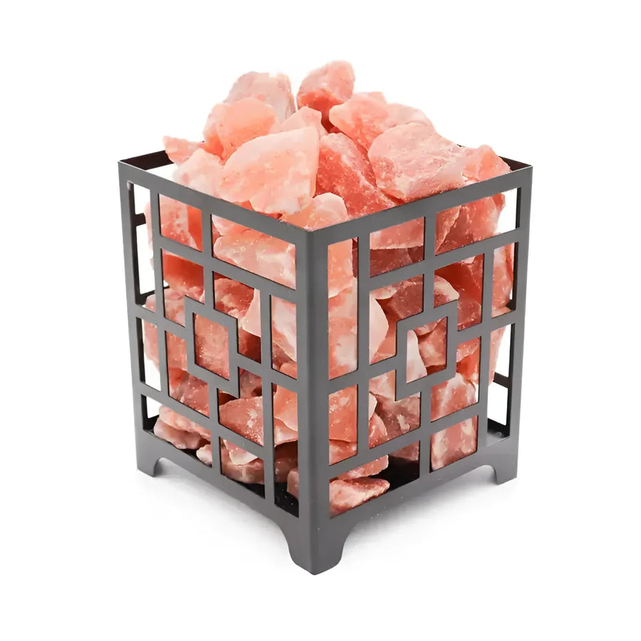 Himalayan Salt Lamp Square Basket #LV3577 with Himalayan pink salt cubes