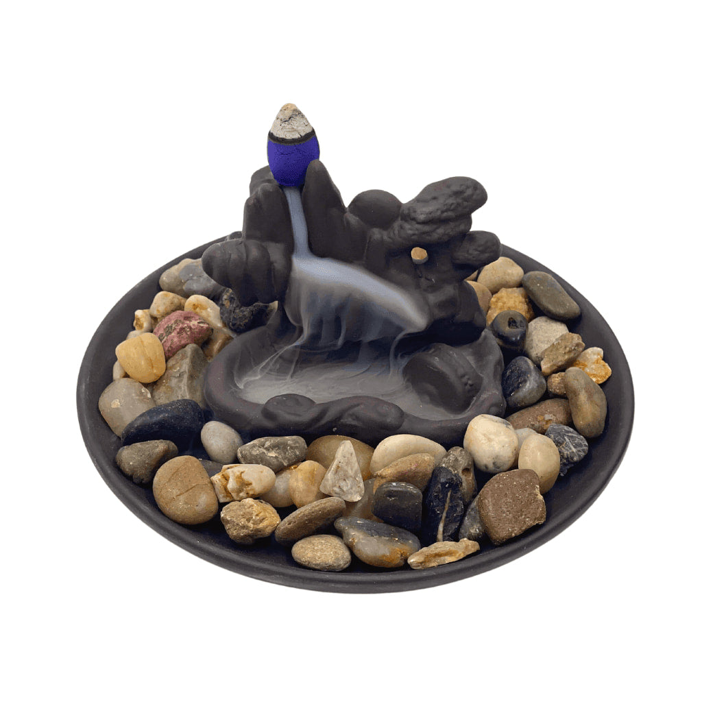 Incense burner with decorative rocks showcasing Incense Back Flow Waterfall #LV7340