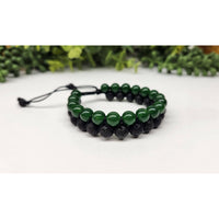Two-strand green Jade and black Lava woven adjustable beaded bracelet displayed in product LV4222