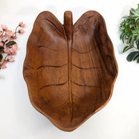 Carved wooden leaf bowl showcasing intricate design in Jumbo Leaf 12-inch Wood Bowl LV8259