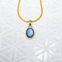 Gold necklace with oval blue gemstone pendant Labradorite Faceted Gold Pendant LV8421