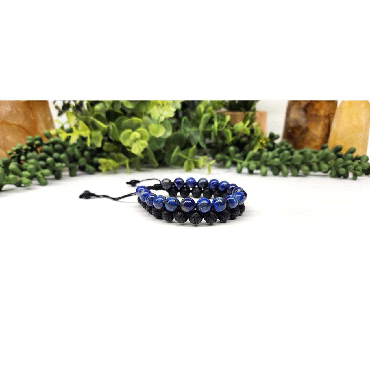 Lapis Lazuli and Black Lava woven beaded bracelets adjustable 8mm for stylish jewelry