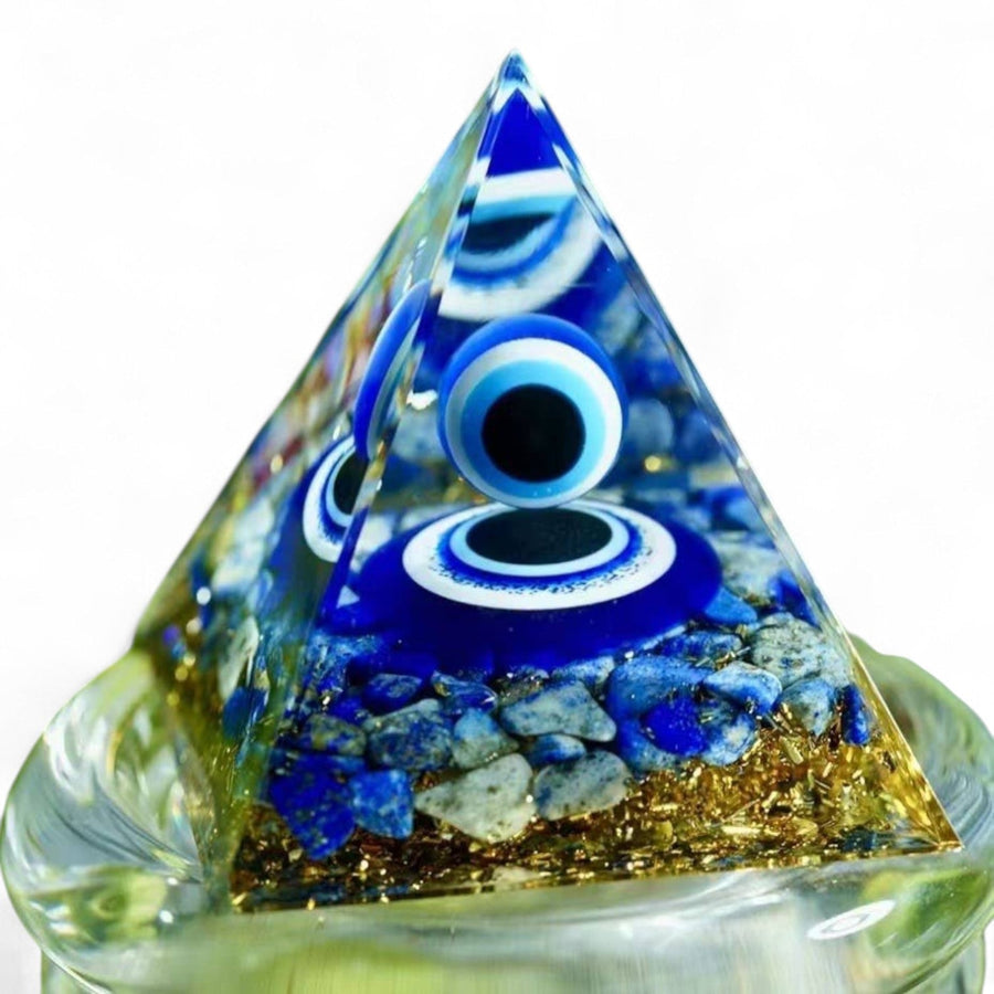 Lapis Lazuli Evil Eye Protection Orgonite Pyramid #LV9132