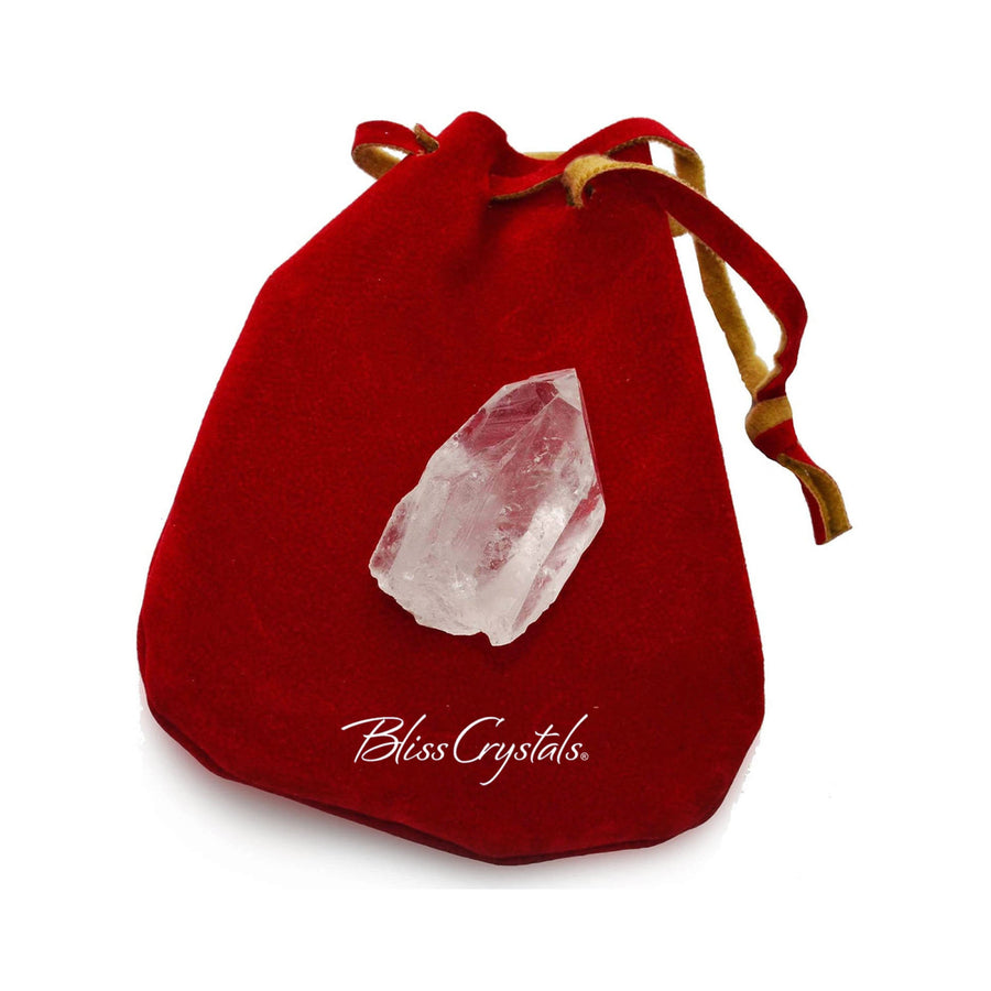 Large Rough Crystal Quartz Point w Red Ultrasuede MEDICINE 