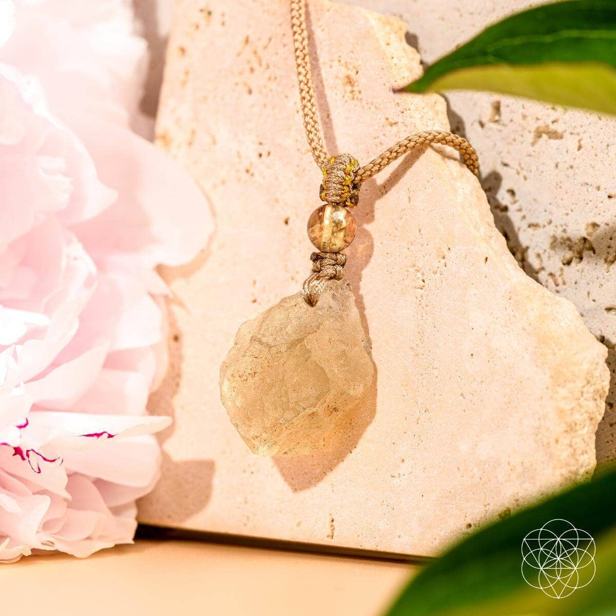 Libyan Desert Glass Citrine Pendant Necklace with Gold Accents
