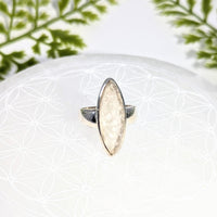 Libyan Desert Glass sz 7.75 marquise silver ring #BC1085