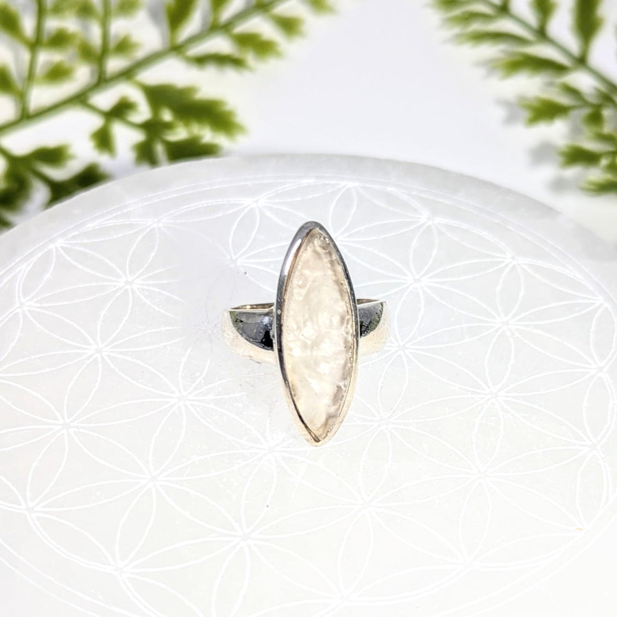Libyan Desert Glass sz 7.75 marquise silver ring #BC1085