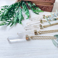 Long Clear Quartz 6-Sided Point Gold Necklace #LV9095