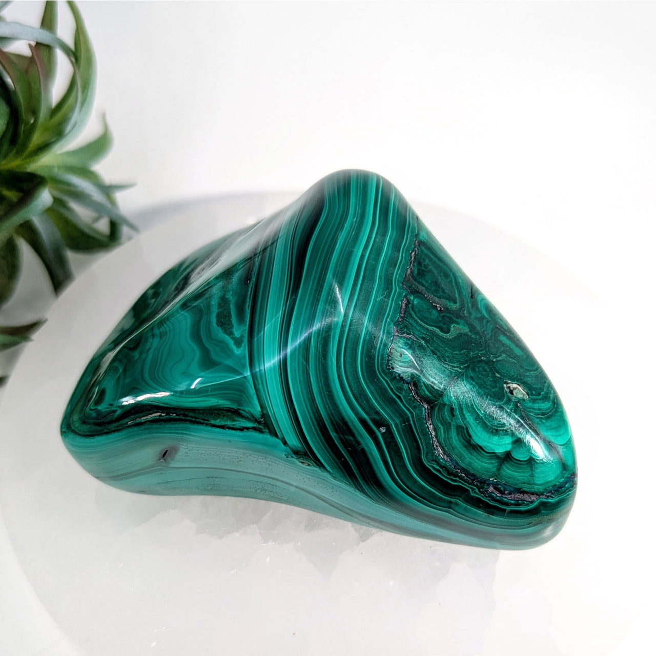 Polished green Malachite stone pebble for jewelry or decoration