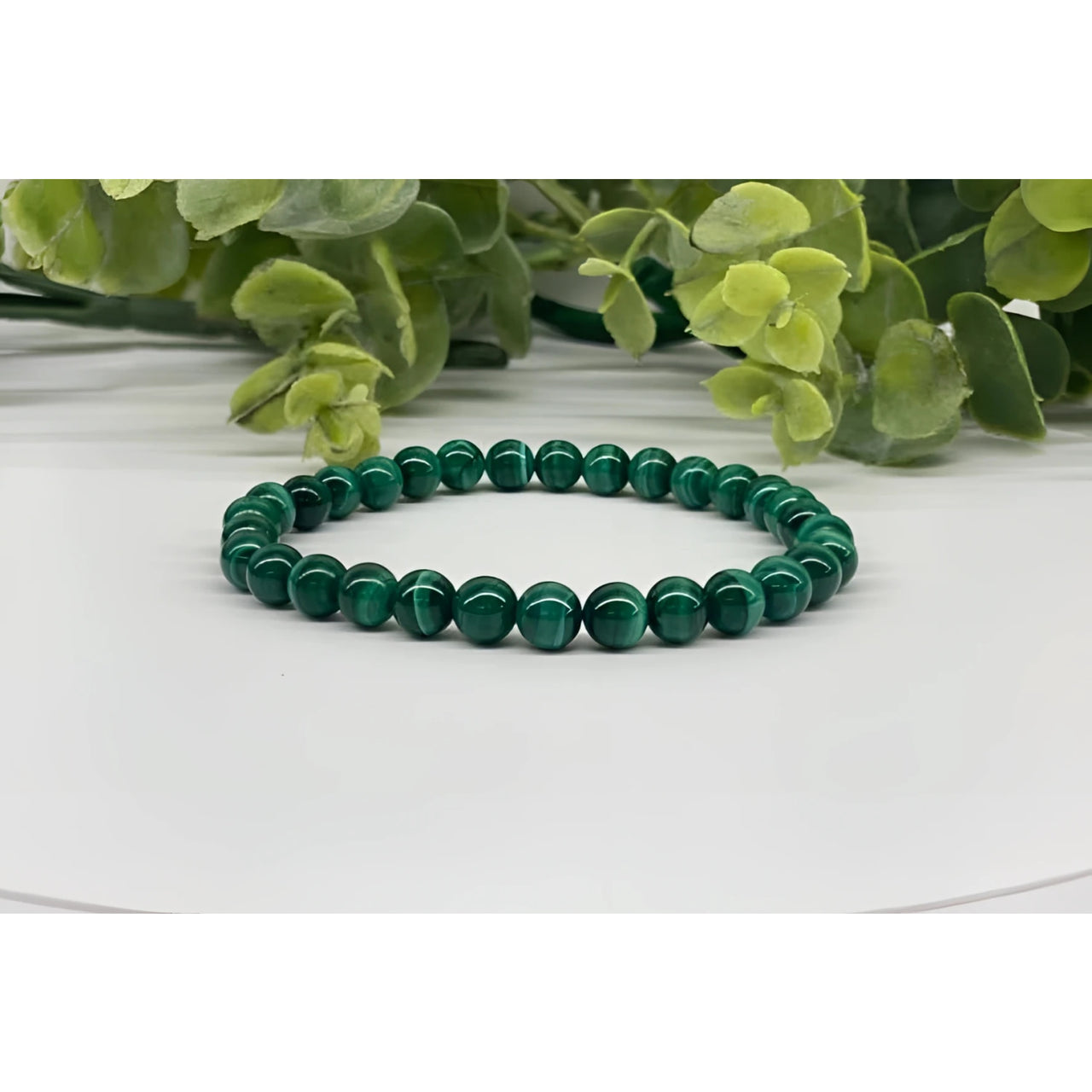 Green malachite 6mm beaded stretchable bracelet LV9527 with polished finish