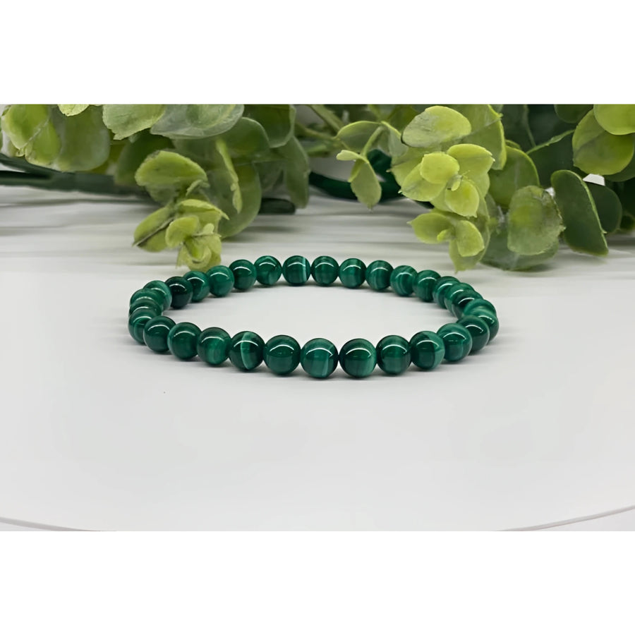Green malachite 6mm beaded stretchable bracelet LV9527 with polished finish