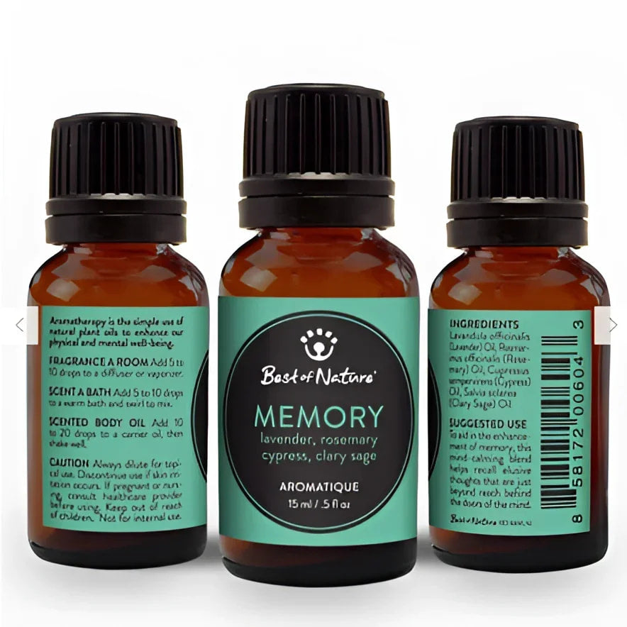 Three bottles of Memory Essential Oil Blend Aromatique by Best of Nature #BN30