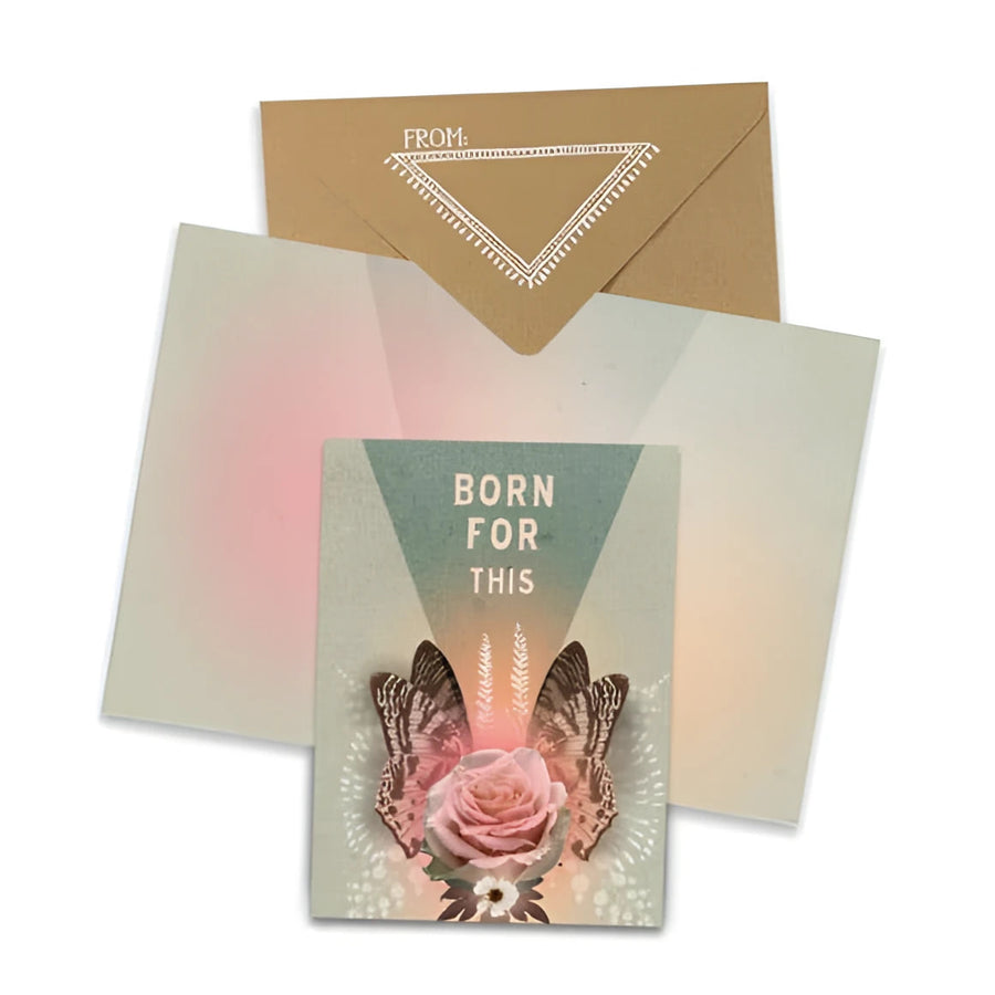 Mini greeting card Born For This SC0205 with pink rose and butterfly wings