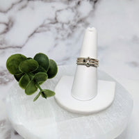Moldavite .4’ S.S. Stackable Ring #LV3960 - White ring with green leaf accent