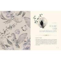 Open book page with watercolor illustrations from Moon Apothecary by Lorraine Anderson