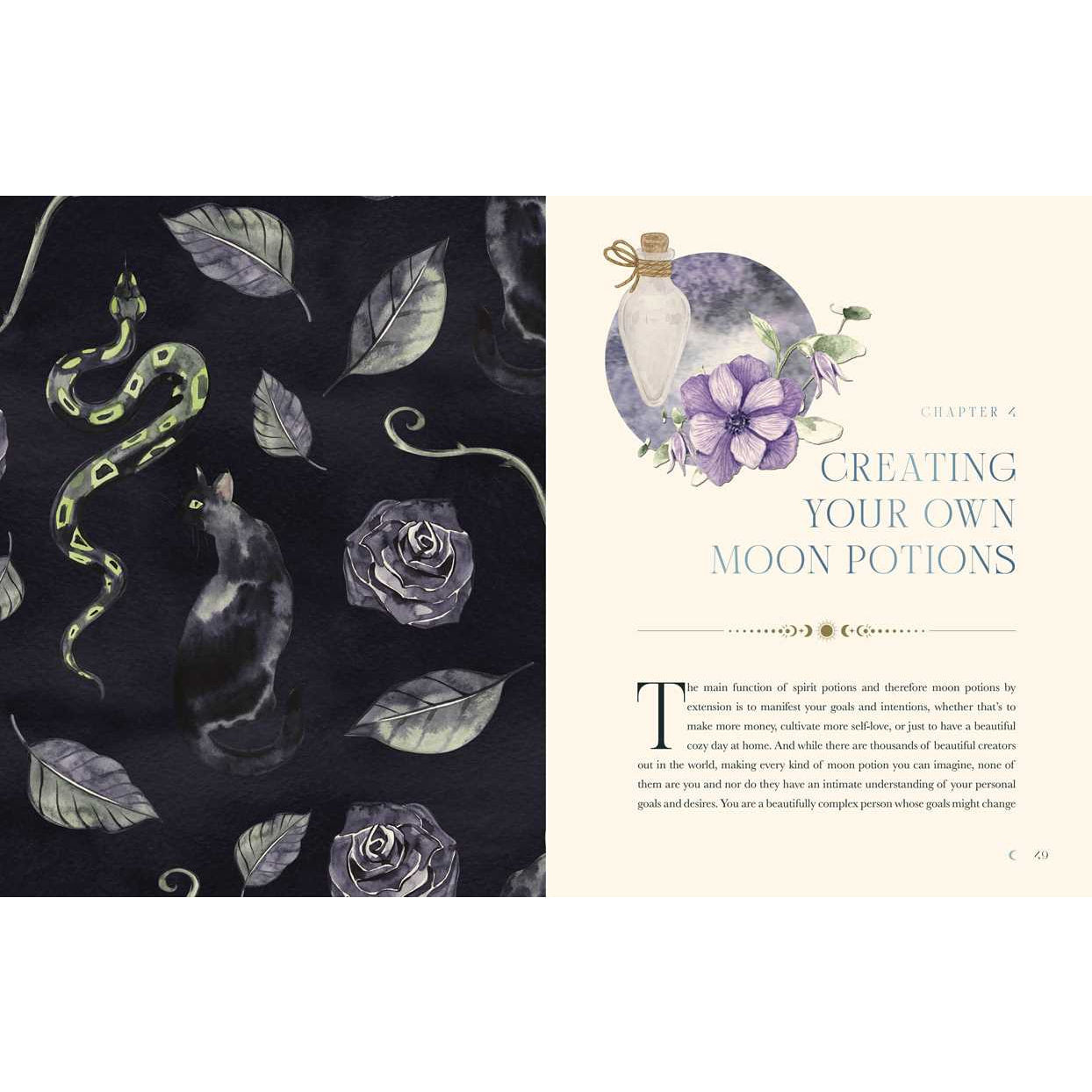 Open book about moon potions in Moon Apothecary by Lorriane Anderson LV7323
