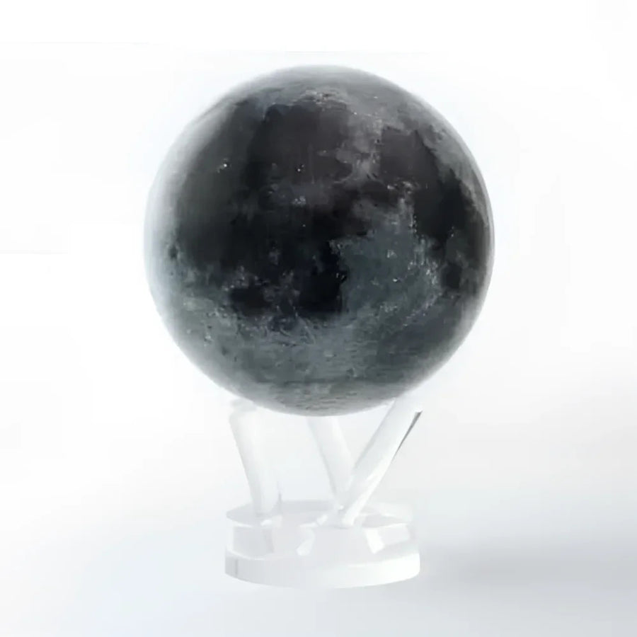 The MOON Rotating Mova Globe 6’ w Acrylic Base: Black and White Sphere on Clear Stand