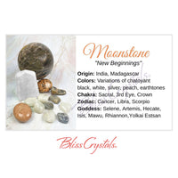 Close-up of MOONSTONE Crystal Information Card, Double sided #HC31 rocks
