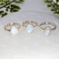 Three faceted moonstone oval silver rings size 7.75 #BC1083
