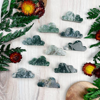 Cloud-shaped moss agate jadeite carving #LV9099 with green white swirls
