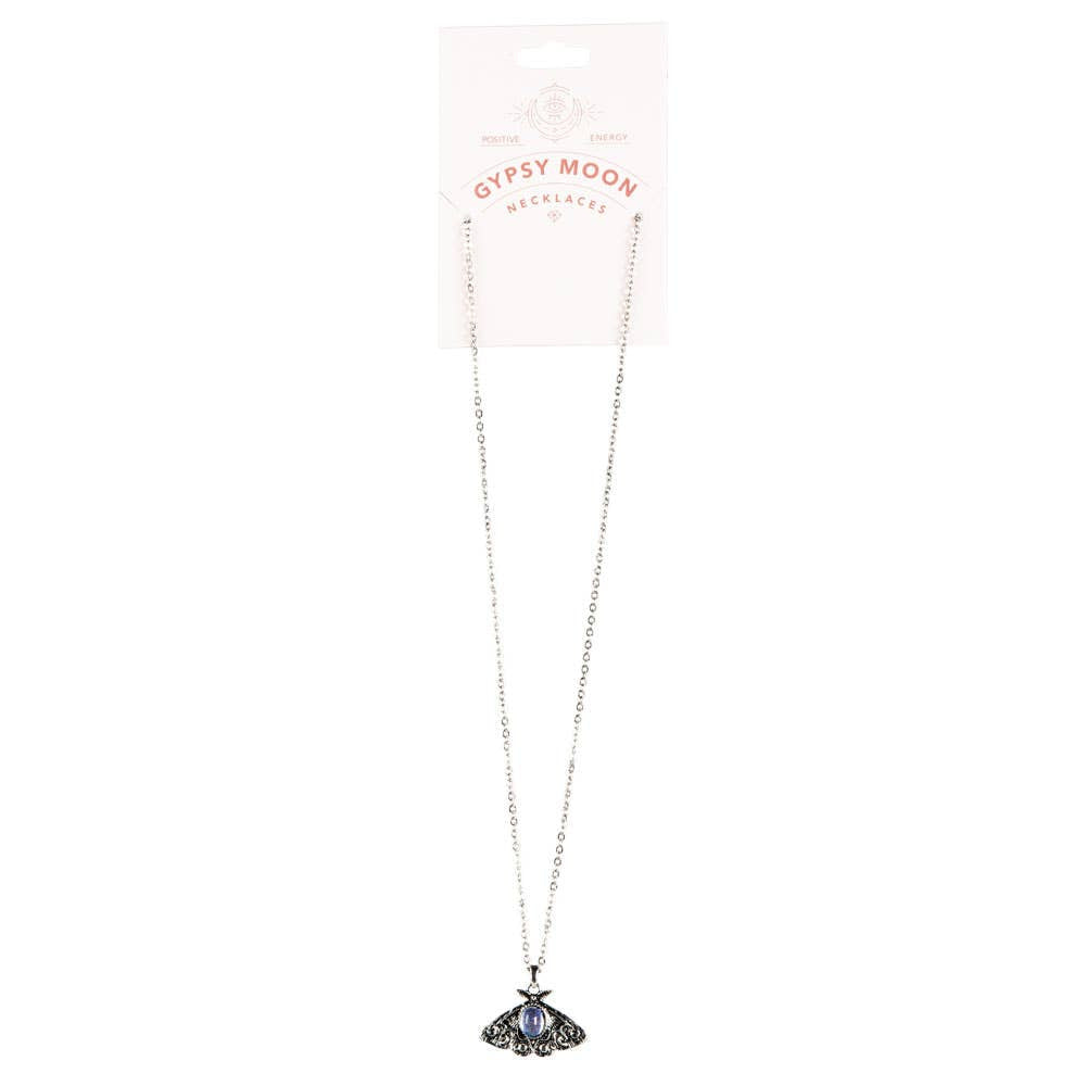 Delicate silver Moth w/ Stone adjustable 16’’-18’’ necklace with purple gem pendant