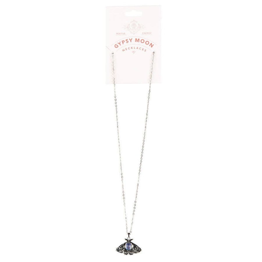 Delicate silver Moth w/ Stone adjustable 16’’-18’’ necklace with purple gem pendant