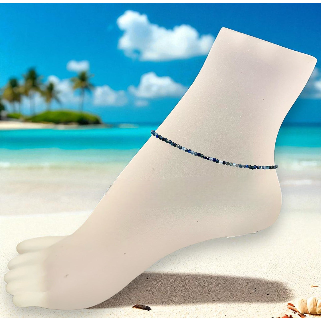 Natural Sapphire Faceted Beaded Anklet 2mm Gemstone Beads