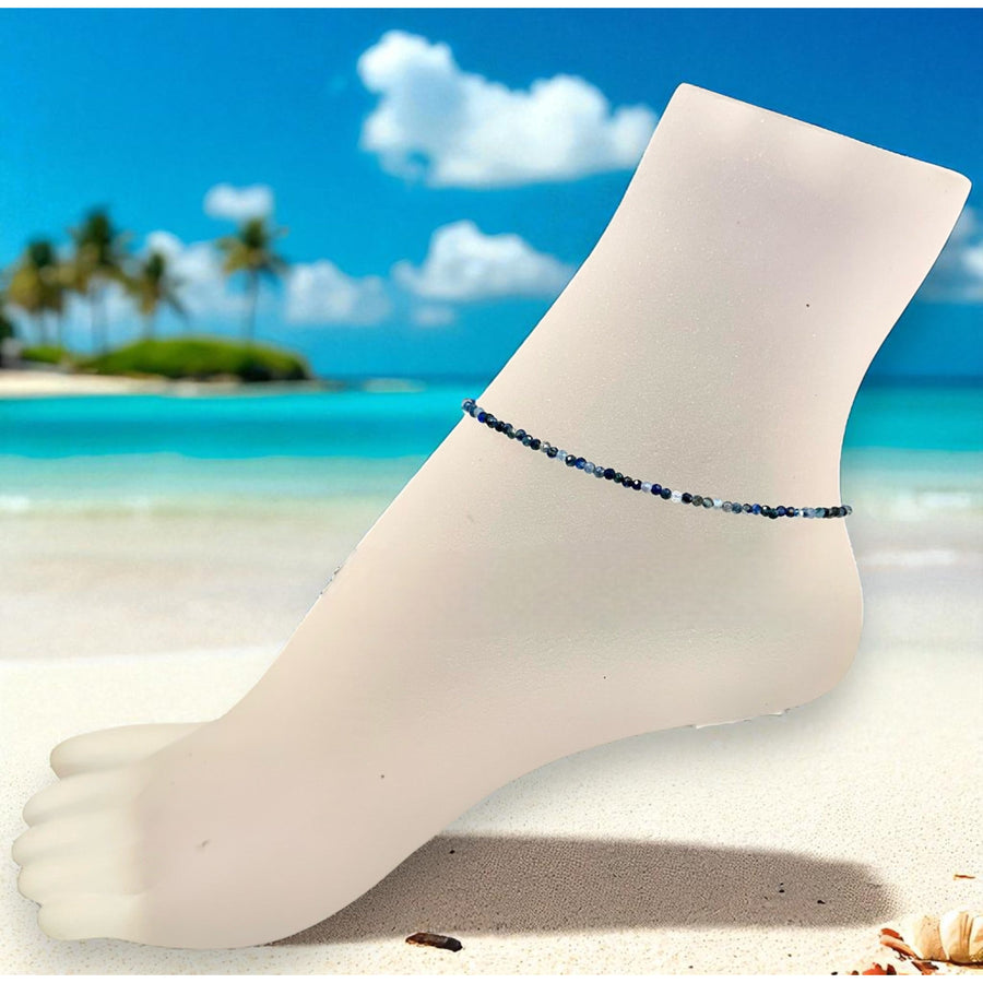 Natural Sapphire Faceted Beaded Anklet 2mm Gemstone Beads